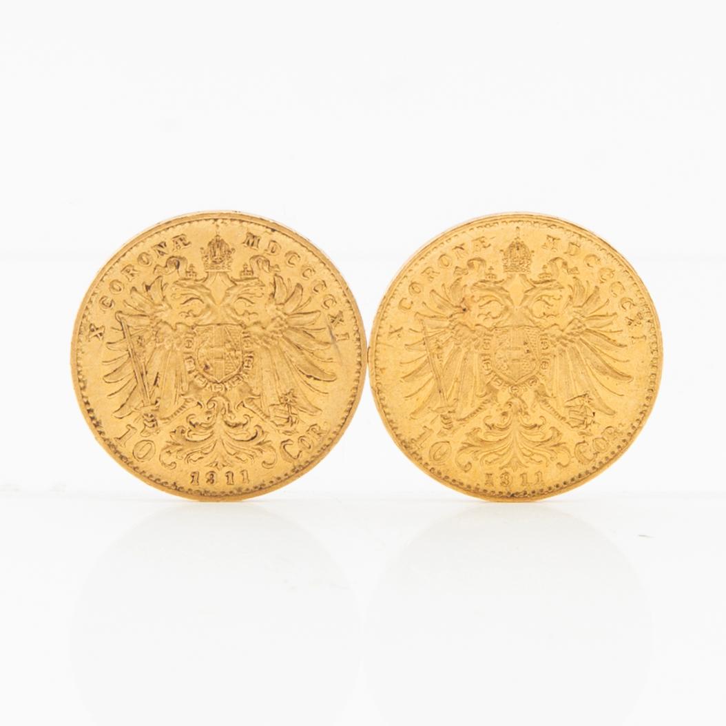 Gold coins, 2 pcs, 10 francs, 1911, Austria, Emperor Franz Joseph I.