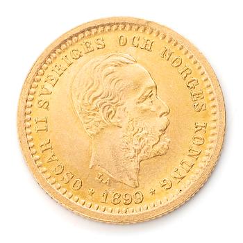 Guldmynt, Sverige, Oscar II,5 kronor, 1899.
