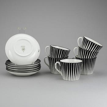TEKOPPAR MED FAT, 6 delar, "Zebra" Eugen Trost, Upsala-Ekeby Gefle, 1955-1967.