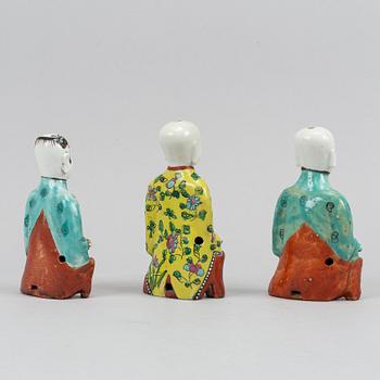 Three famille rose export porcelain figurines, Qing dynasty, 19th century.