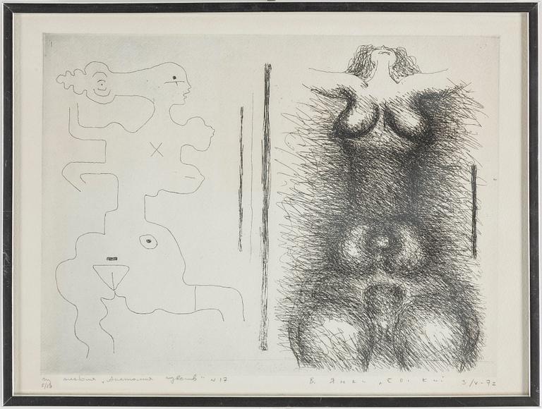 VLADIMIR YANKILEVSKY, two etchings, signed, numbered 5/10 and dated 3/V-72 and 8/10 and 2o/IV-72.