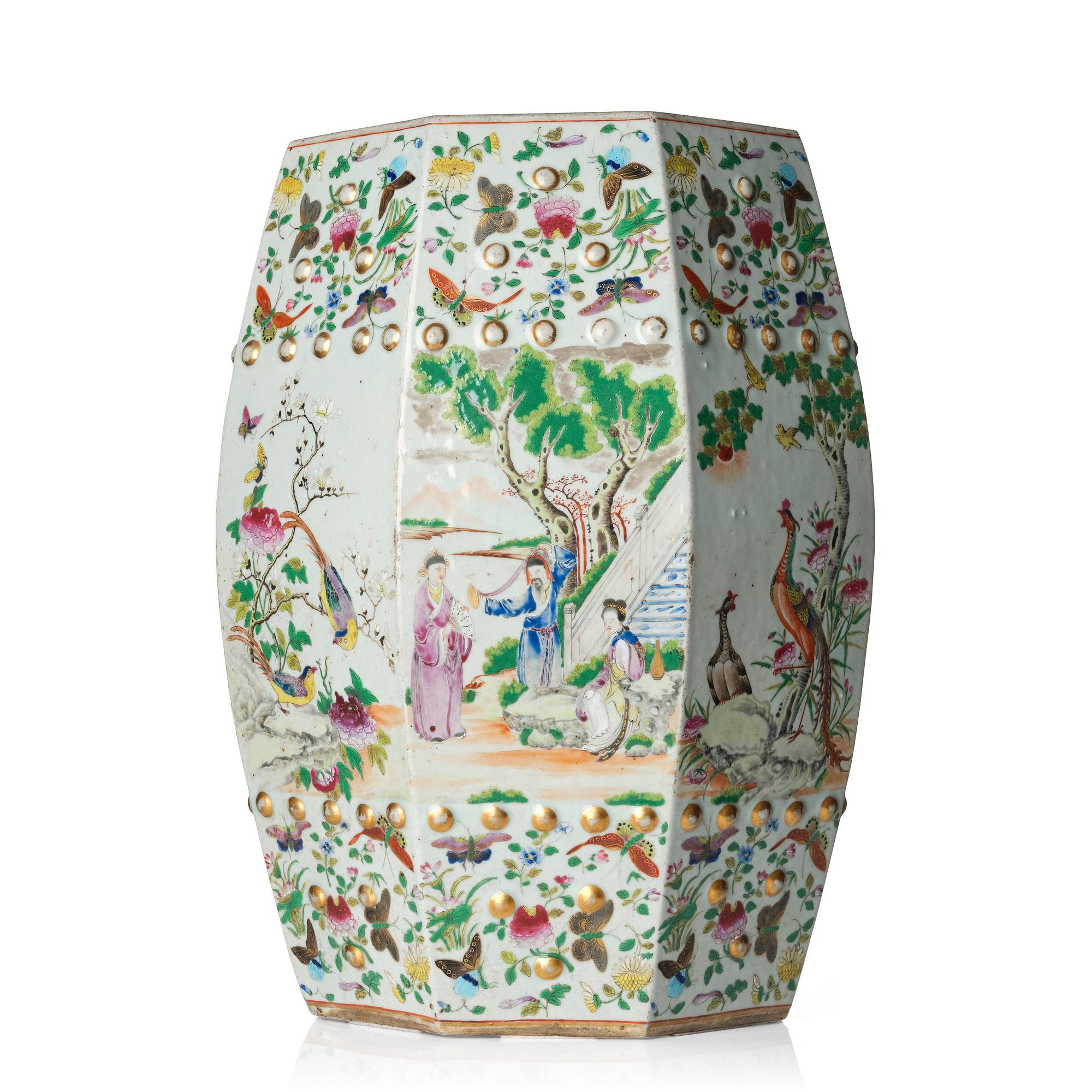 Trädgårdspall, porslin. Qingdynastin, Kanton, 1800-tal.