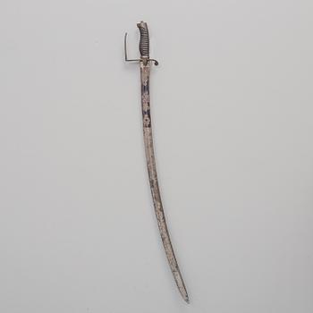 A british sabre with scabbard circa 1800.