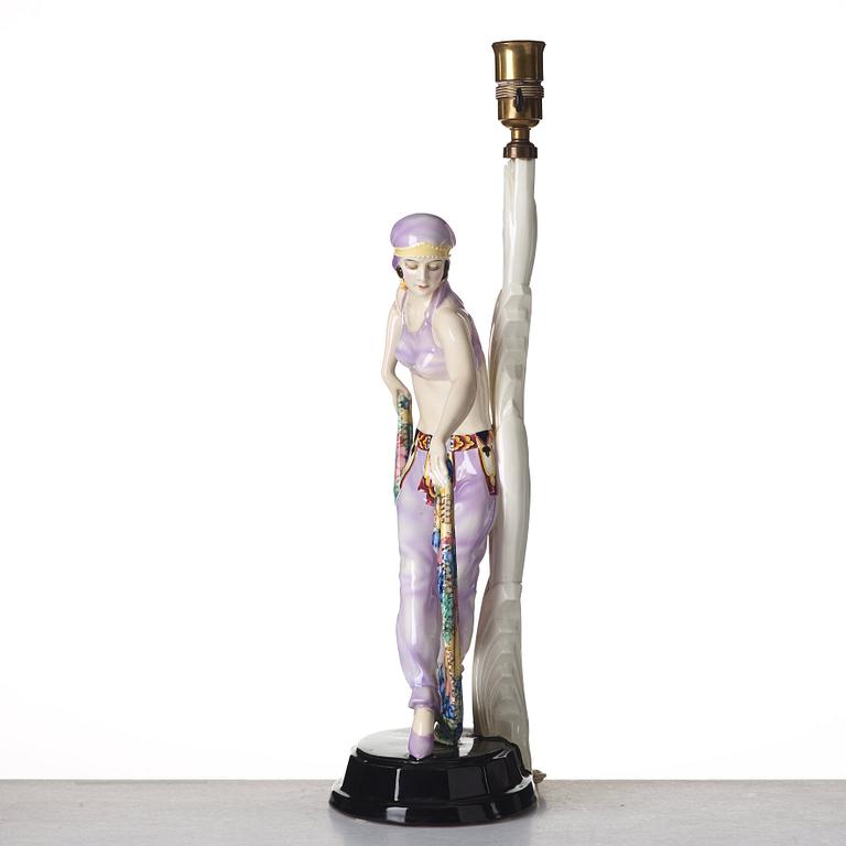 Josef Lorenzl, JOSEF LORENZL, an "Odaliske" creamware figure/table lamp, for Goldscheider, Wien, model 5613.