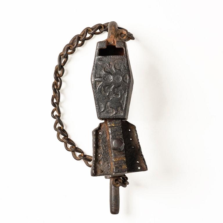 A cast Iron 'Temple lock', Nepal, 19th century.