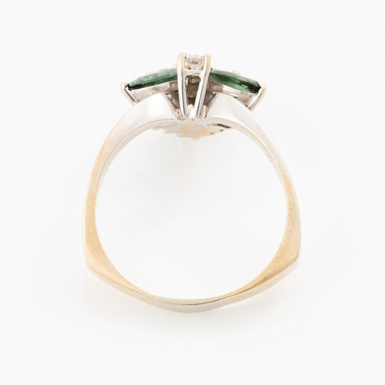 Ring, 18K white gold set with brilliant-cut diamonds and tourmalines.