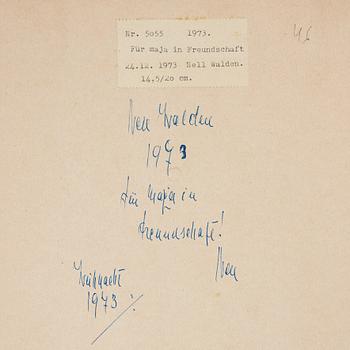 NELL WALDEN, mixed media on print, signed and dated-73.