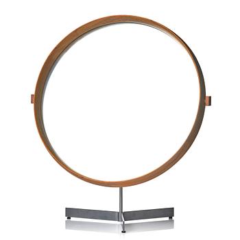 57. Uno & Östen Kristiansson, a model 406 teak and steel table mirror, Luxus, Vittsjö, Sweden 1960s, with original cardboard package.