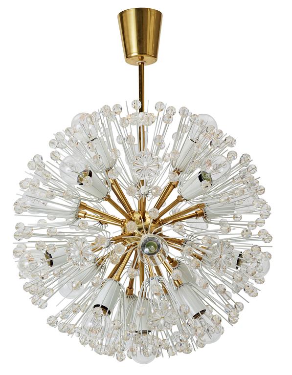 An Emil Stejnar brass crystal chandelier by Rupert Nikoll, Austria.