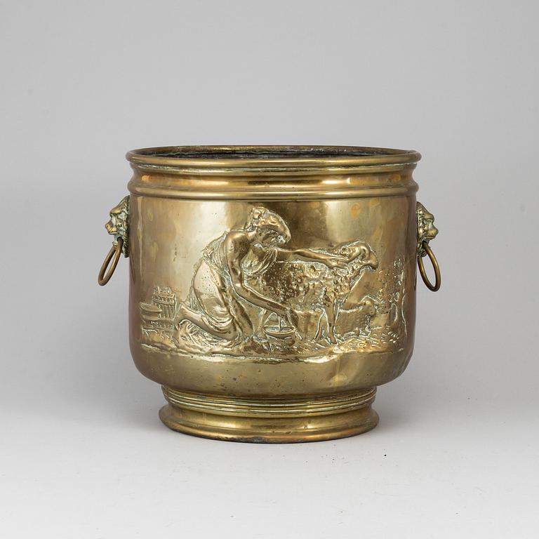 A 19th century brass flower pot.