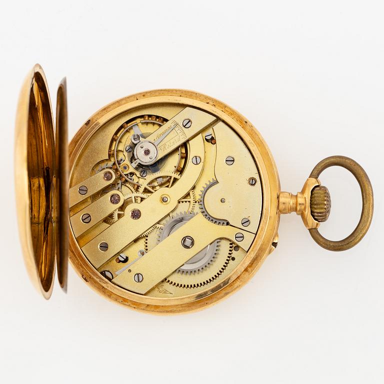 Pocket watch with chain, 18K gold.