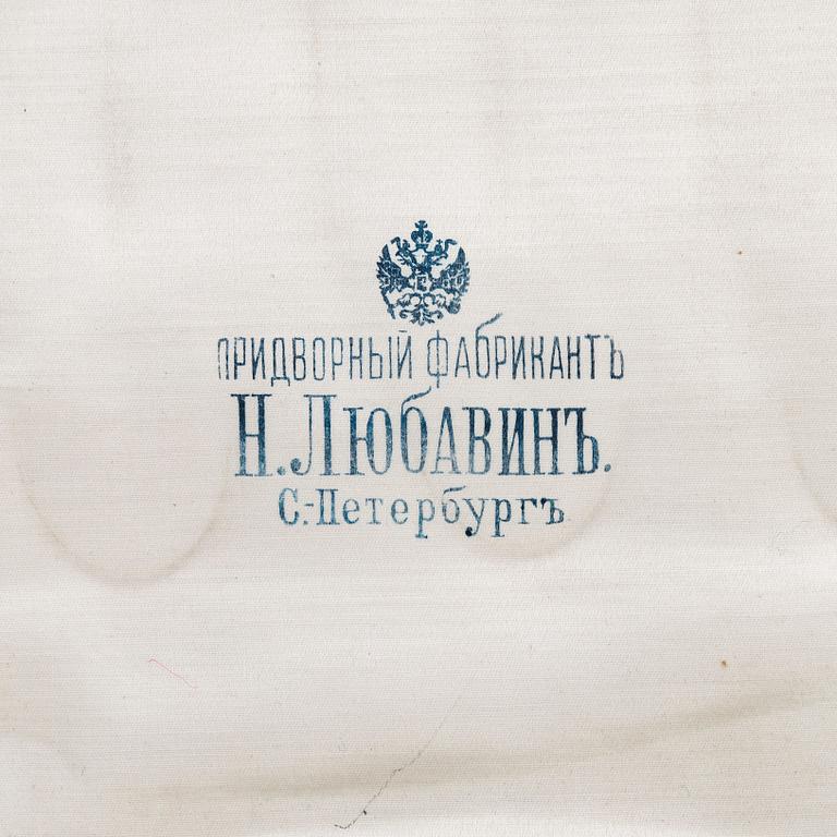 Alexander Ljubavin, glassbestick, 14 dlr, silver, i originaletui, S:t Petersburg 1908-17.