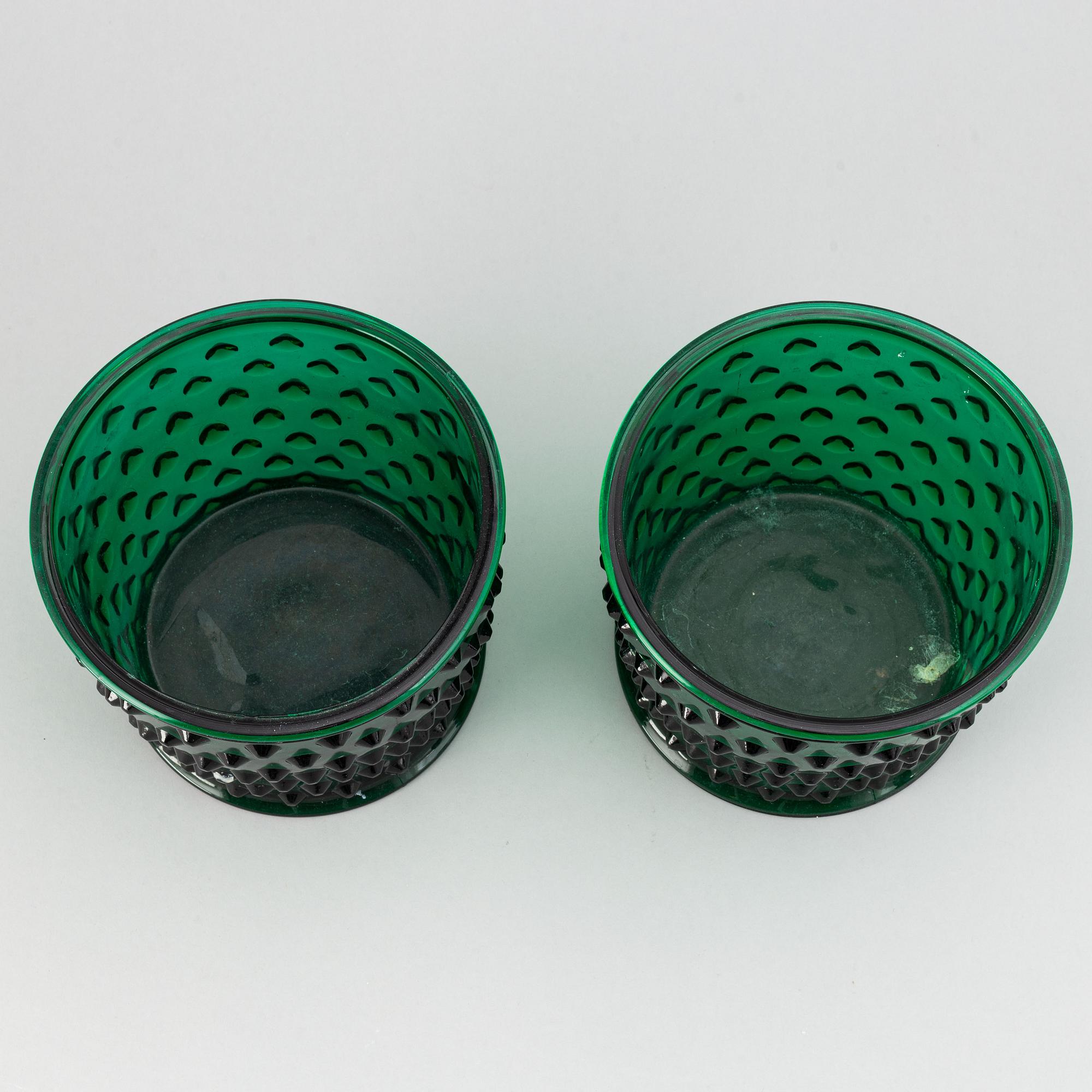 Josef Frank, two green glass flower pots, "Hortus", Svenskt Tenn, Sweden.