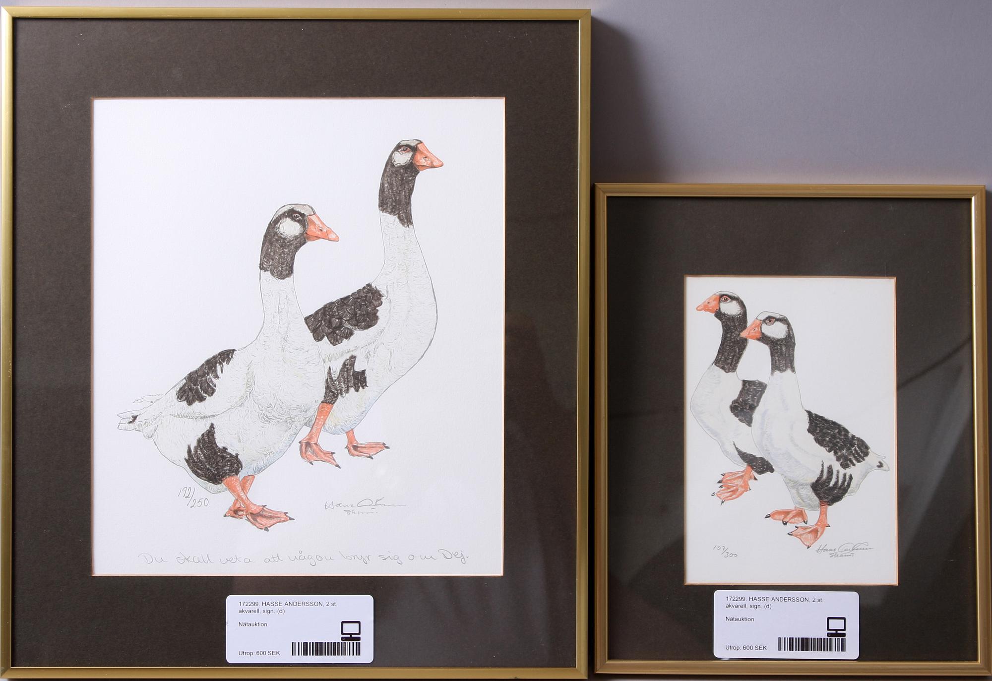 HASSE ANDERSSON, litografi, 2 st, sign.