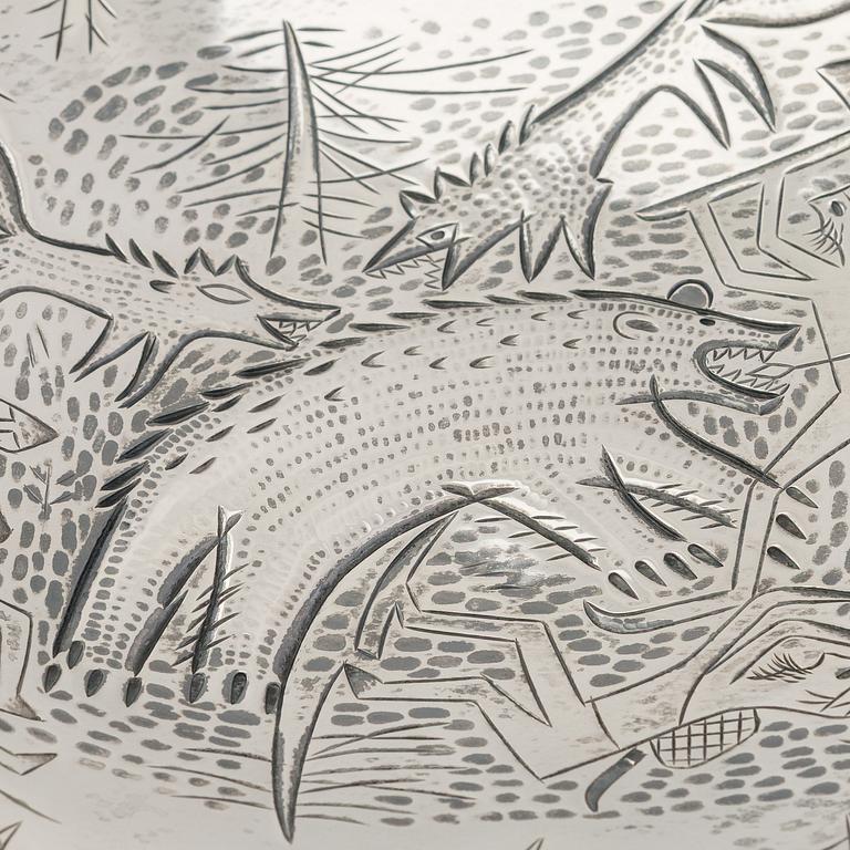 Tapio Wirkkala, A 'Bear hunting' silver dish, Tillander, Helsinki 1953.