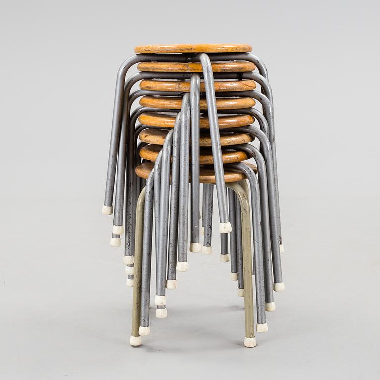 Eight birch stools, mid 20th Century.