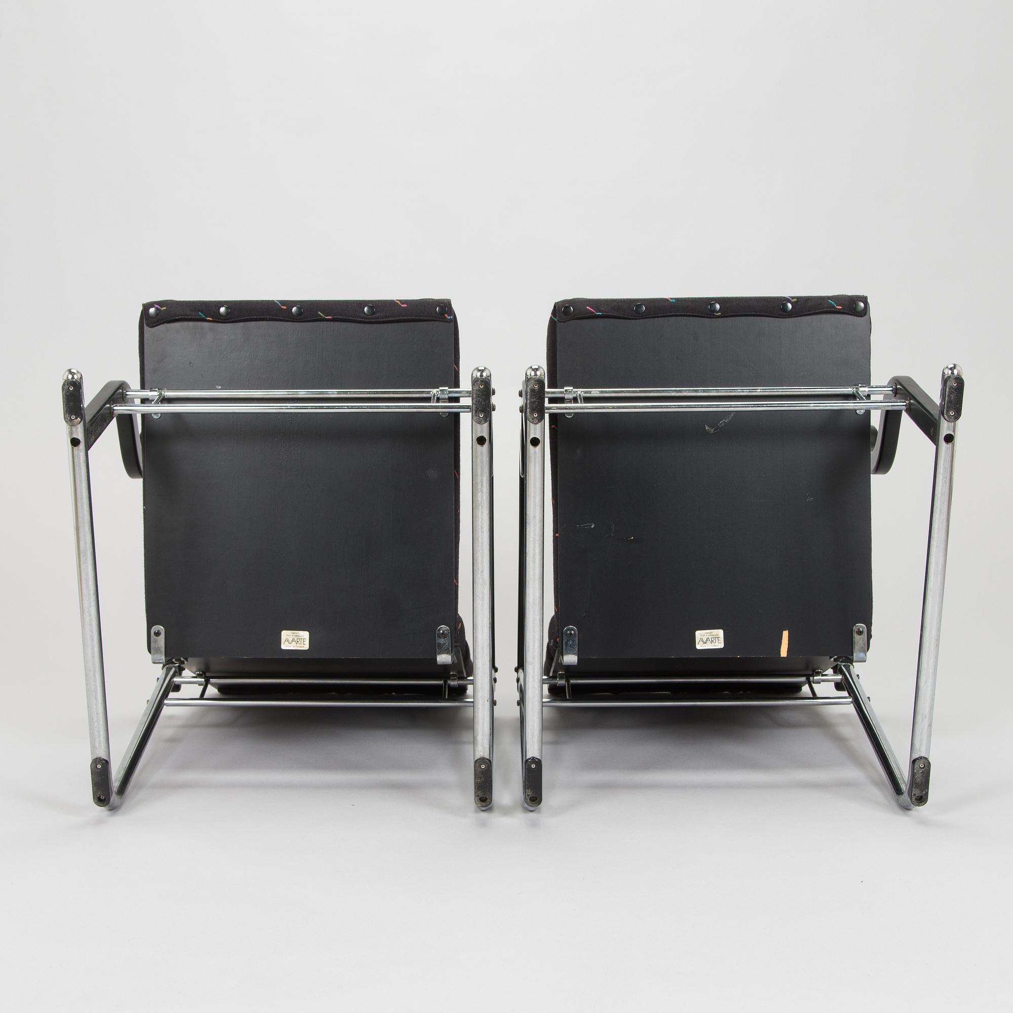 Yrjö Kukkapuro, A pair of 1980s 'Experiment' open armchairs for Avarte, Finland.