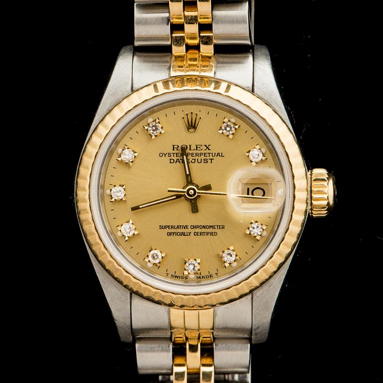 ARMBANDSUR, Rolex, Oyster Perpetual Datejust, stål samt guld med diamanter. Vikt inkl urverk ca 55,5 g.