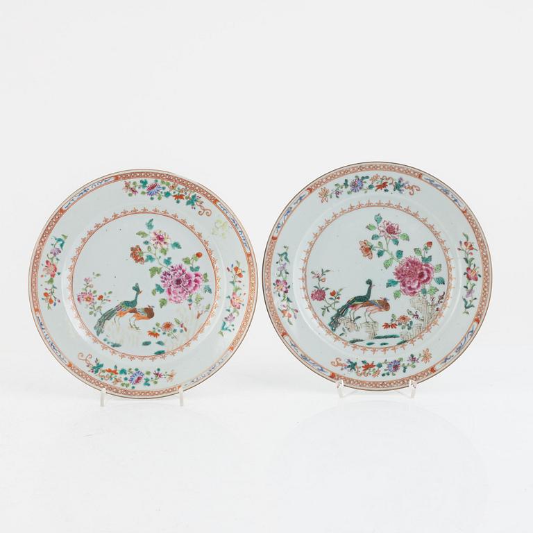 A set of six 'double peacock' plates, Qing dynasty, Qianlong (1736-95).