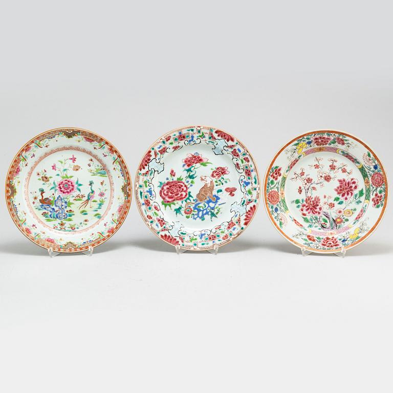 Nine famille rose dishes, Qing dynasty, Qianlong (1736-95).