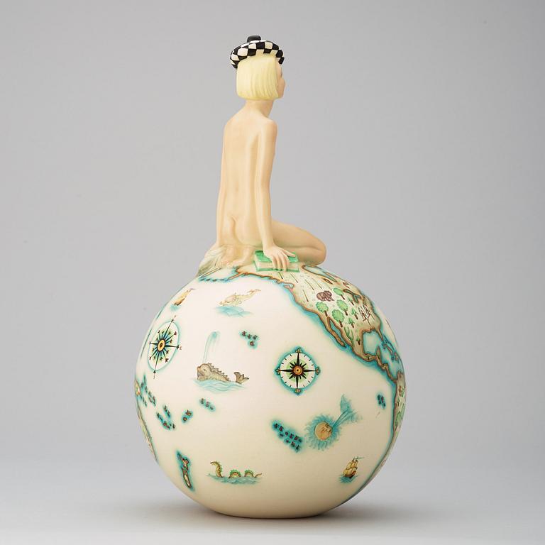 A Mario Sturani (decoration) & Helen König Scavini (form) 'Sul Mondo' glazed earthenware figure, Lenci, Italy 1930's.