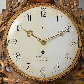 Wall clock, late Gustavian, Sven Peter Hörning (1750-1808, watchmaker in Stockholm, took over Petter Ernst's clock factory in 1785).
