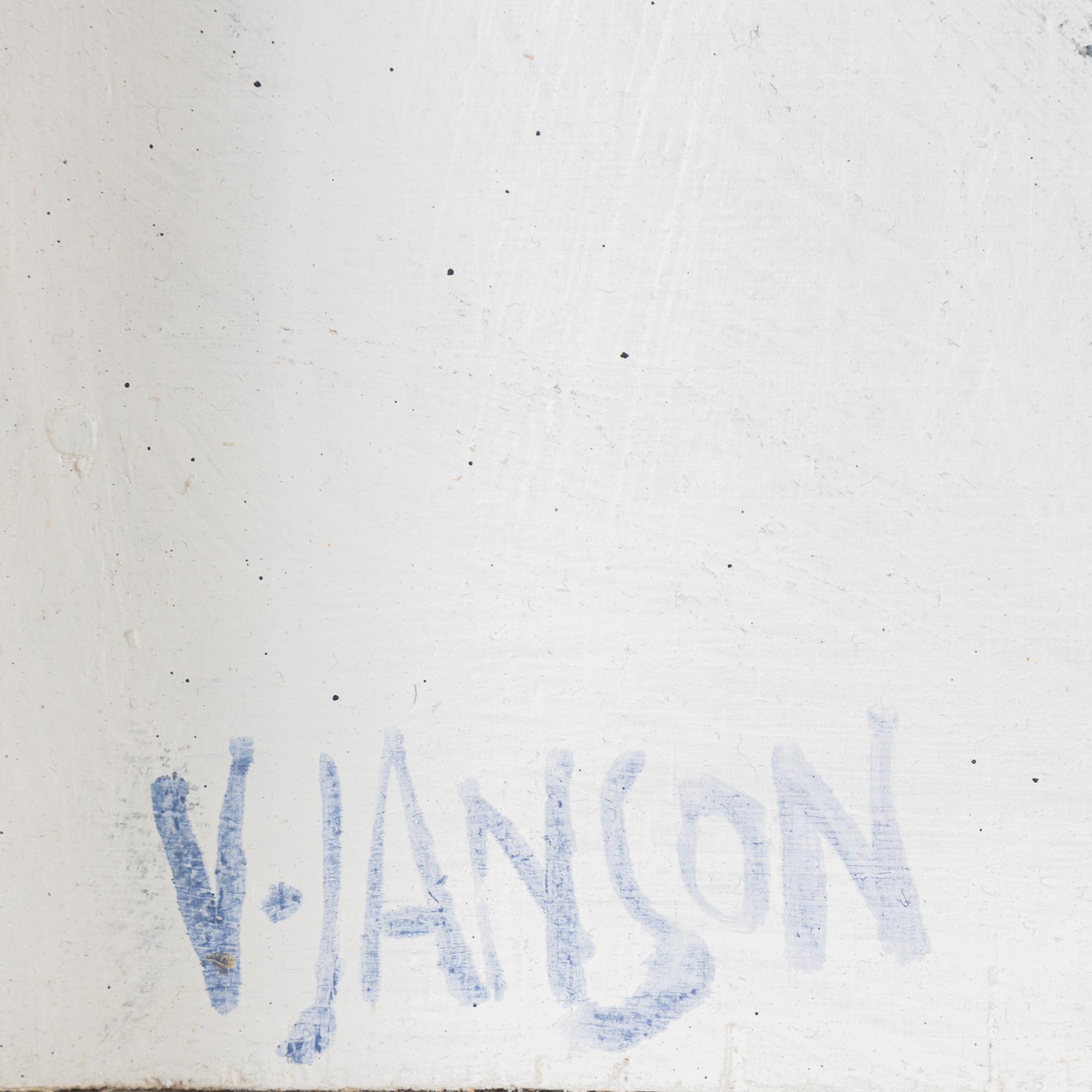 Vide Janson, relief, bemålat trä, signerad.