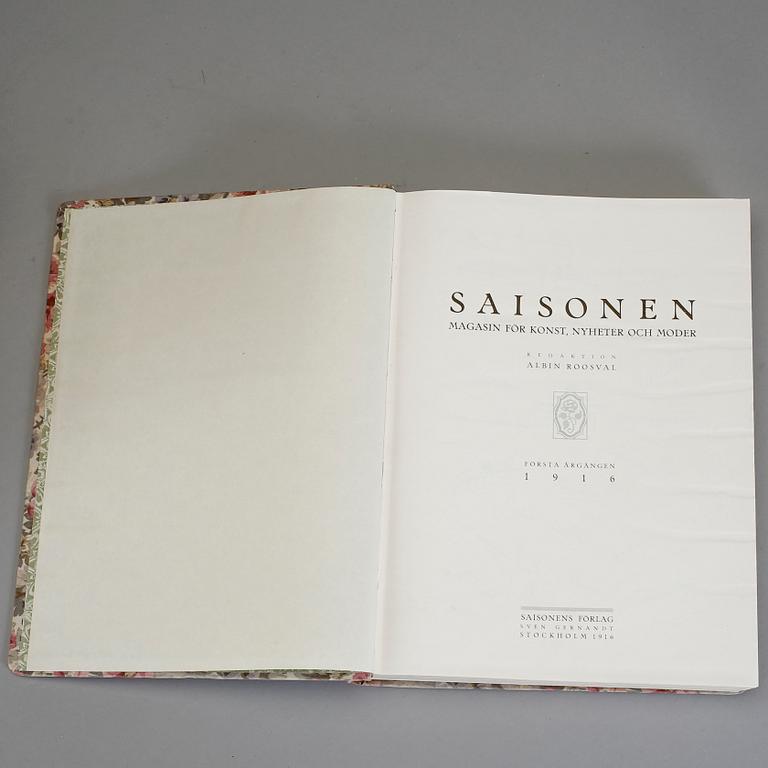 INBUNDNA TIDSKRIFTER, "Saisonen - Magasin för konst, nyheter och moder", årgångar 1916, -17, -21, -22 och -23.