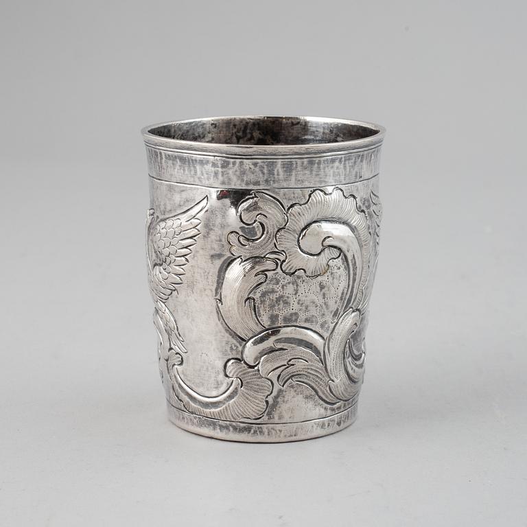 A Russian 18th century silevr beaker, unidentified makers mark, Moscow 1777.