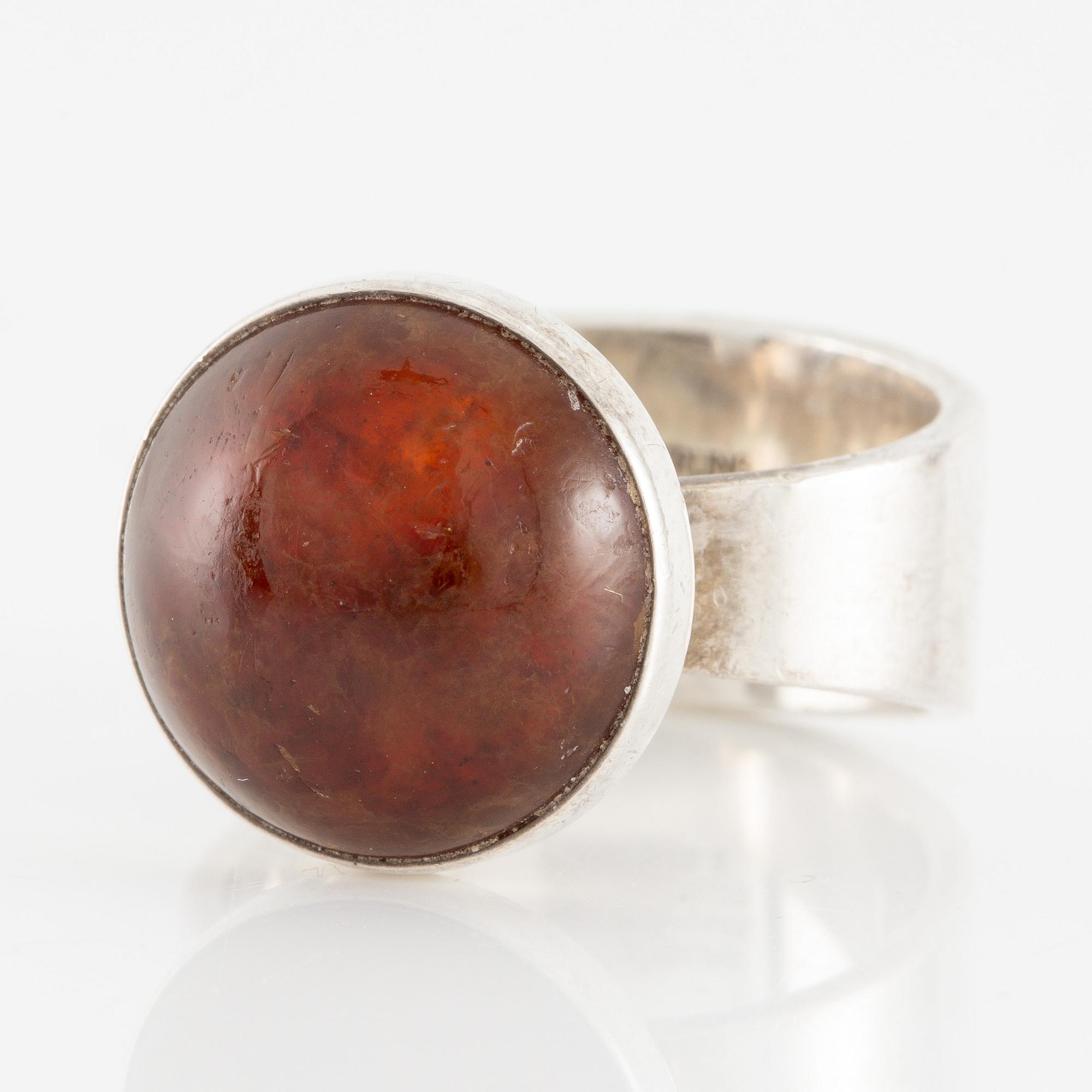NE From, ring sterlingsilver med bärnsten, Danmark sannolikt 1960-tal.