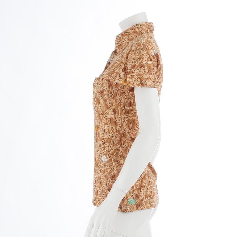 HERMÈS, a yellow and brown cotton shirt. Size L.