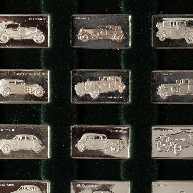 Franklin Mint, miniatures, 100 pcs, sterling silver, "The 100 Greatest Cars", 1975.