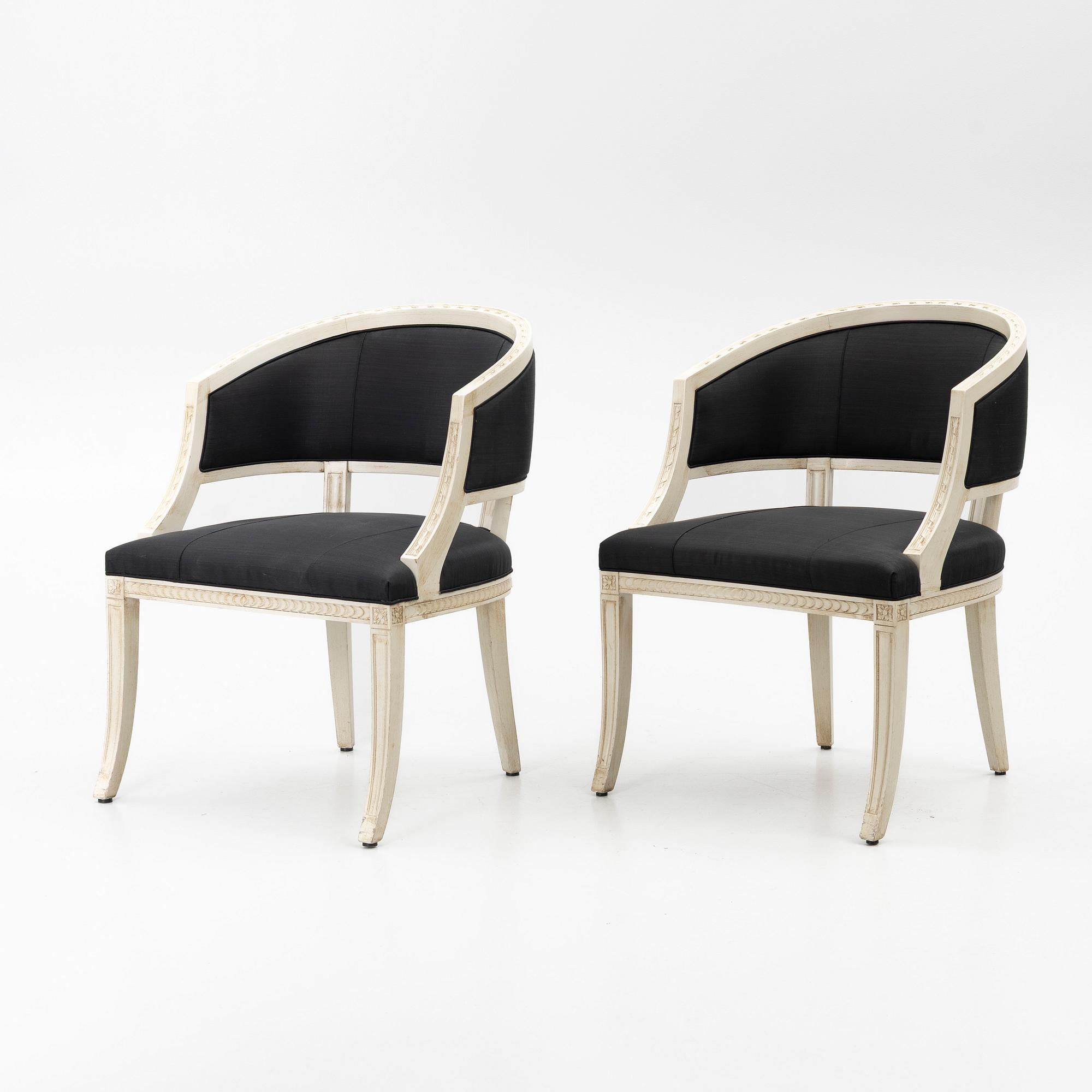 A pair of late Gustavian style armchairs, second half of the 20th century.