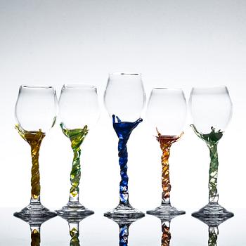 VINGLAS, 5 st. Rikke Bruzelius, Glasseriet, Danmark.