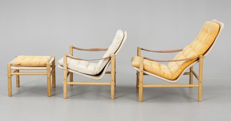 FÅTÖLJER, 2 st samt PALL, "Junker", Bror Boije, Dux, 1900-talets andra hälft.