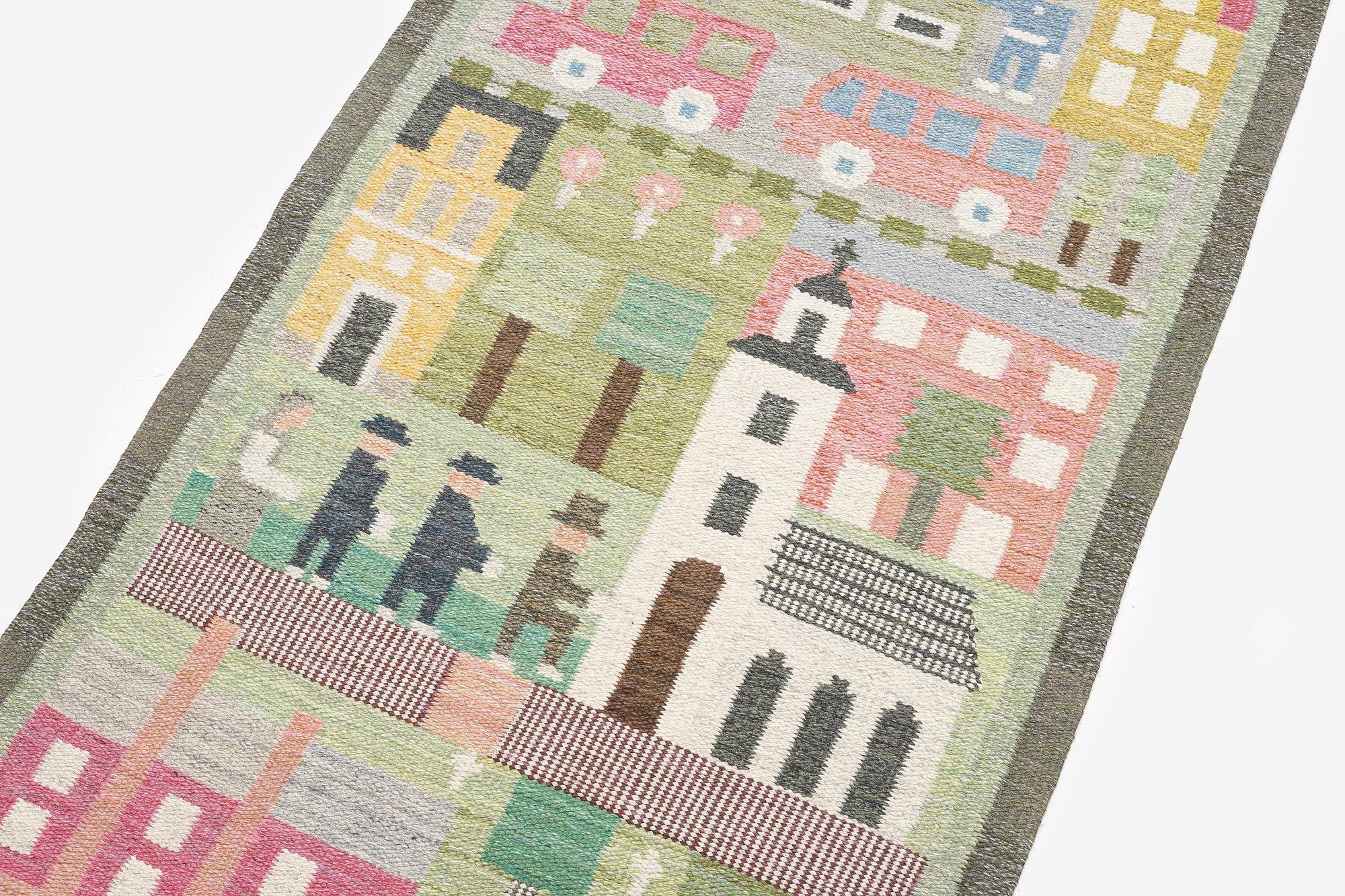 Edna Martin, a flat weave runner, c. 335 x 104 cm signed SH EM.