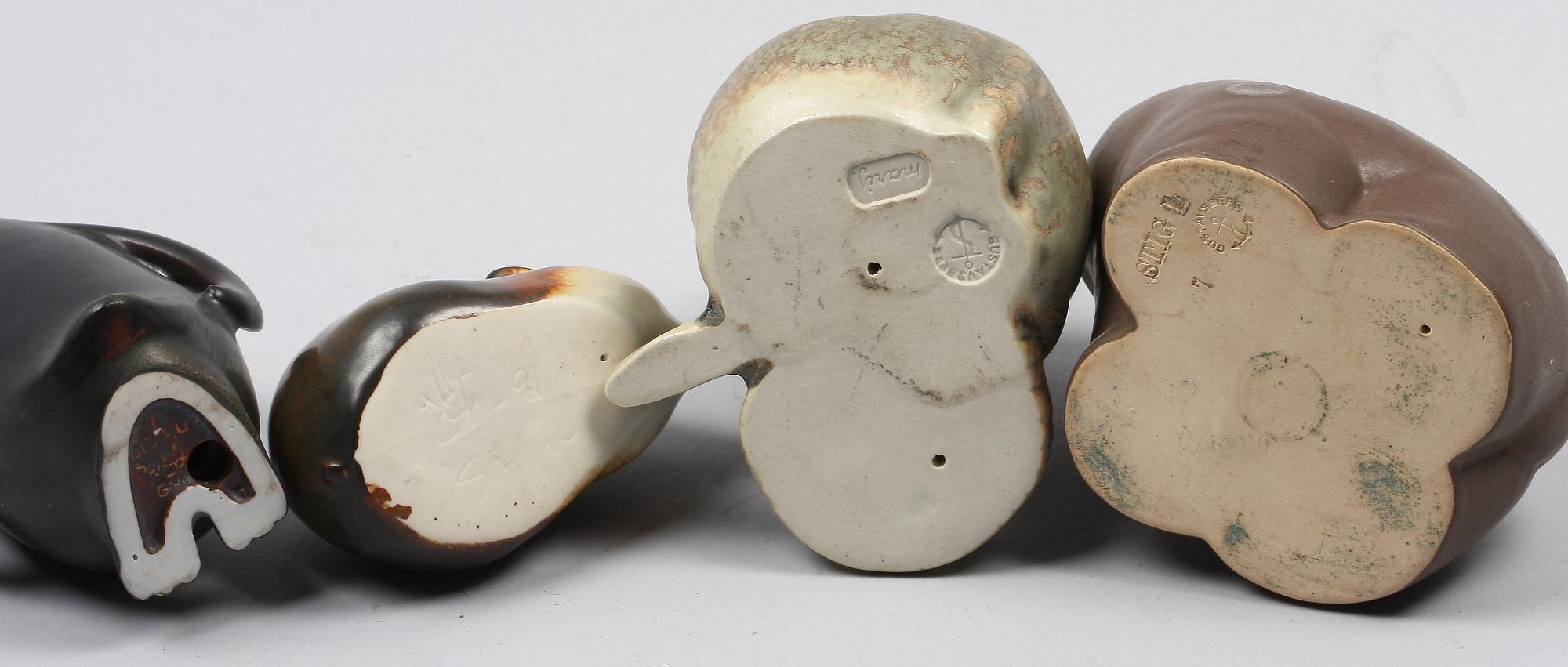 FIGURINER, 4 st. Stengods. Bla Stig Lindberg, Gustavsberg och Gunnar Nylund, Rörstrand.