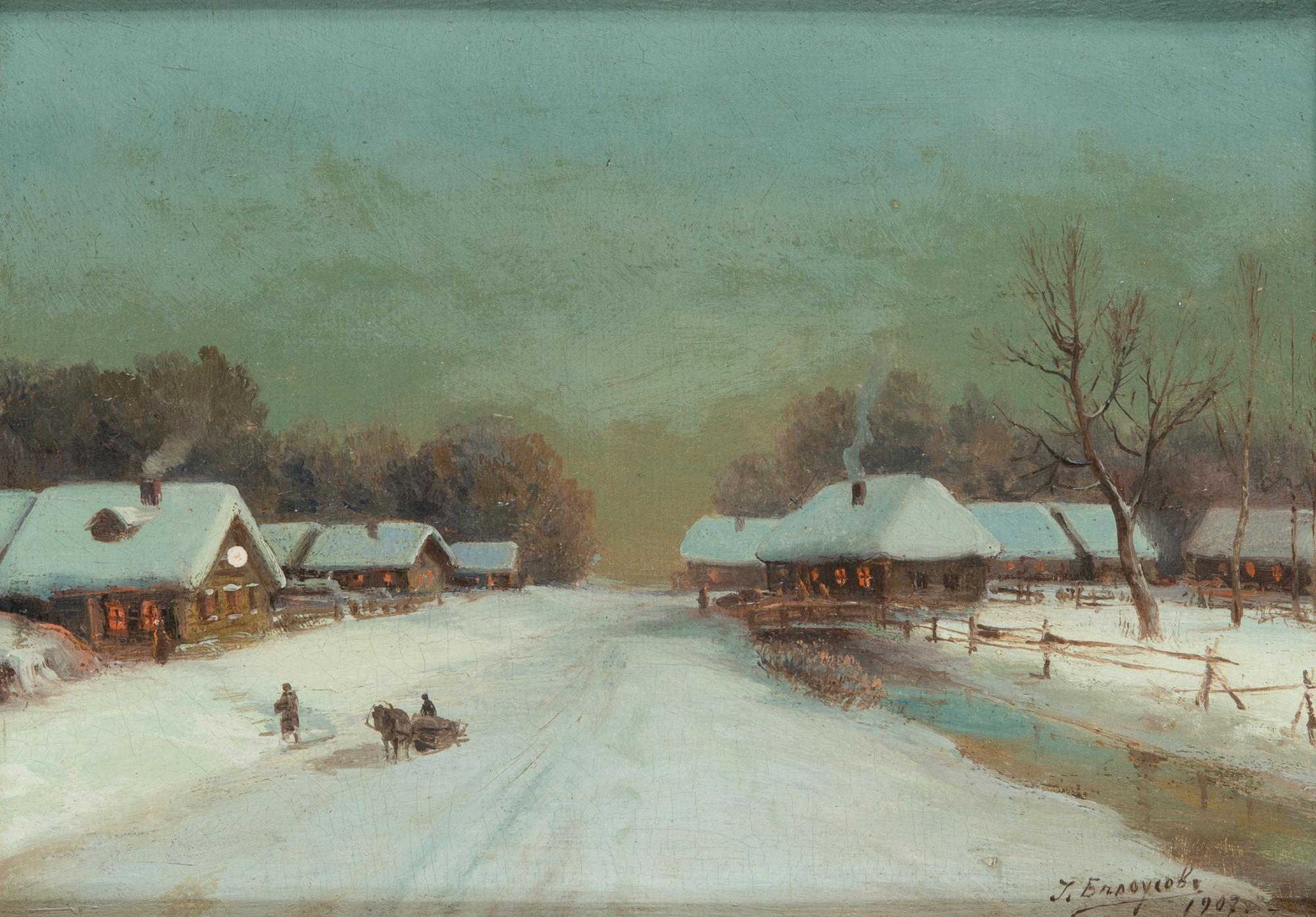 Fedor Vasilevic Belousov, Village view in winter.