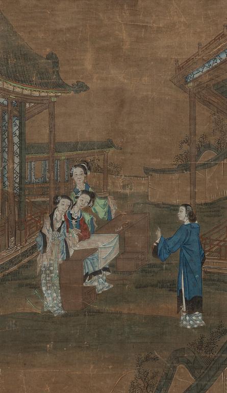 Oidentifierad konstnär, "Eleganta damer i palatsträdgård", sen Qingdynasti/1900-talets första del.