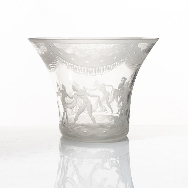Simon Gate, a bowl, "Slöjdansen", Orrefors, Sweden, early 20th century.