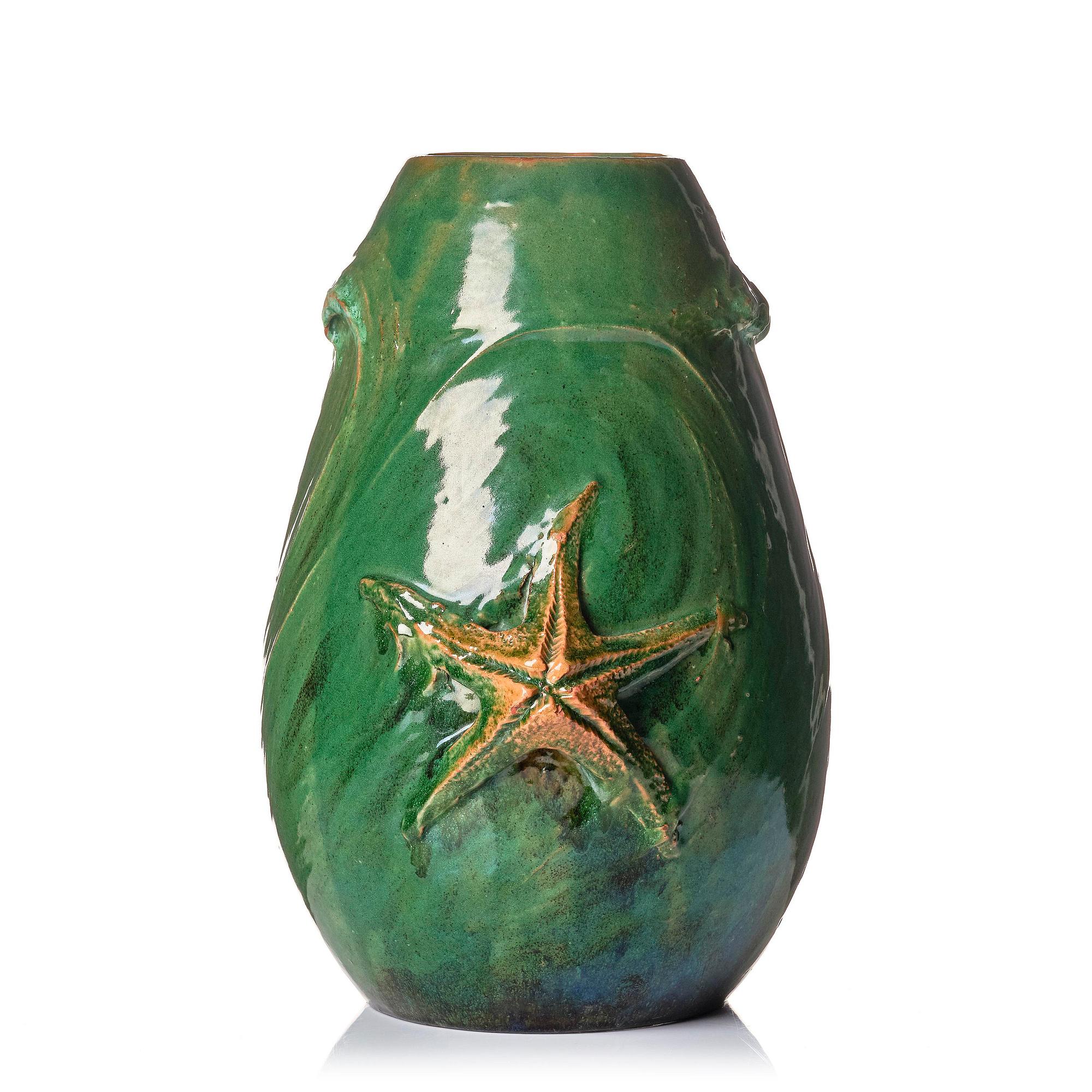Hilma Persson-Hjelm, a glazed earthenware art nouveau vase, executed in her own studio, Arvika 1910. No 1280.