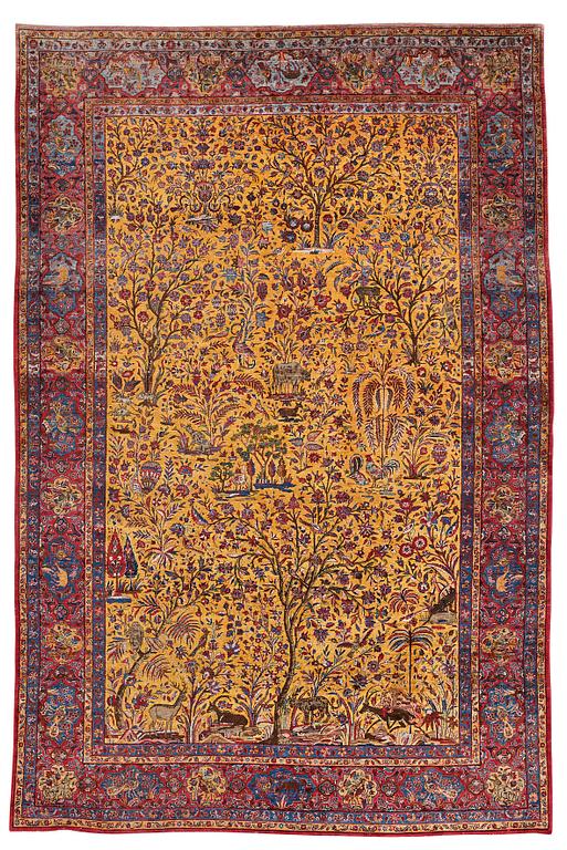 Matta, semiantik silke Keshan figural, ca 309-310 x 204,5-207 cm.