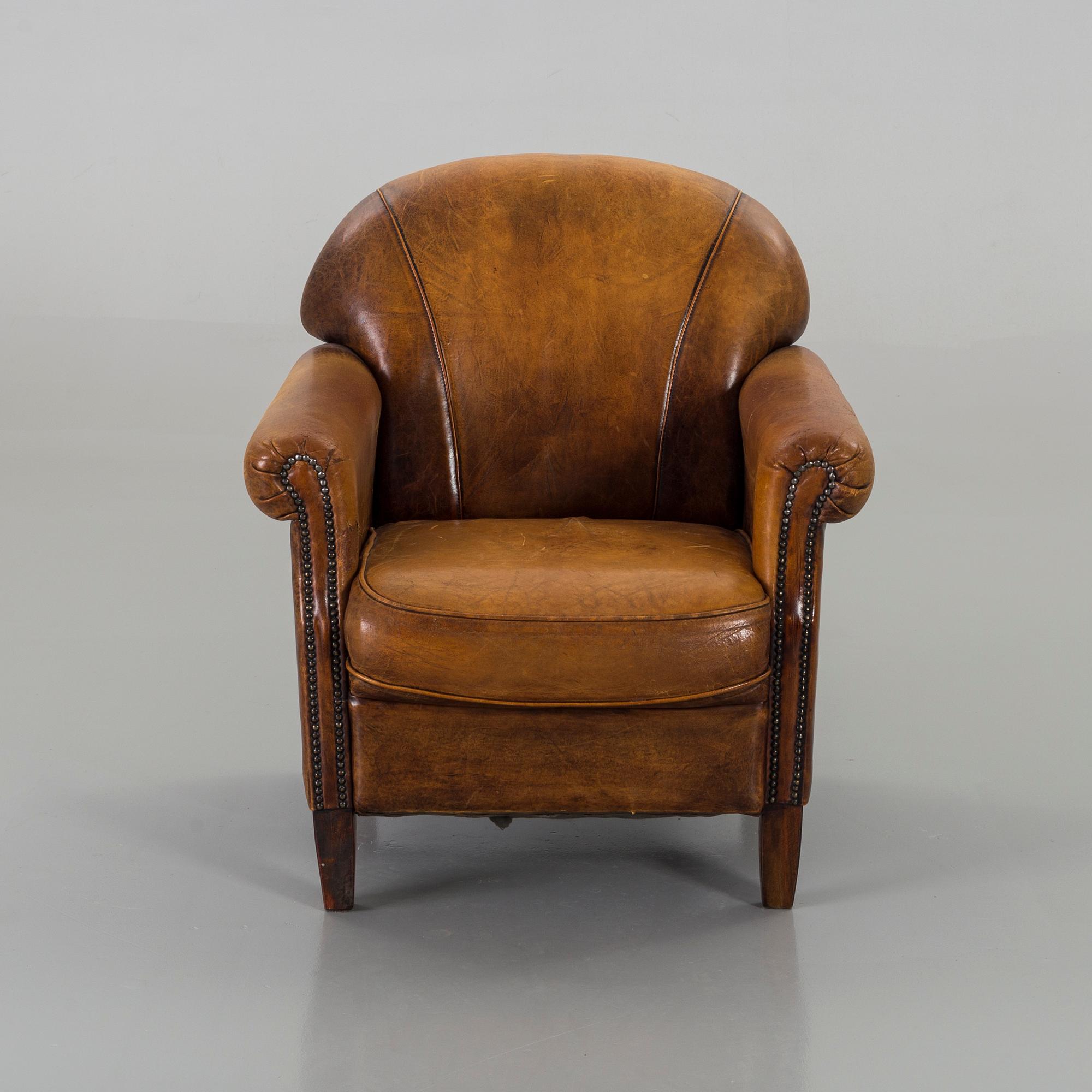 FÅTÖLJ, läder,  1900-talets slut.