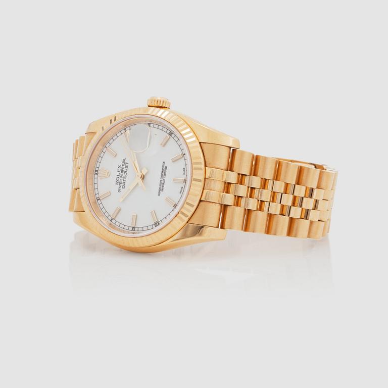 ARMBANDSUR, Rolex Datejust, 18K guld, automatisk. Total vikt inkl ur ca 180 g.