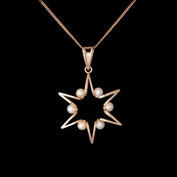 HÄNGE, 14K guld, pärlor. Elis Kauppi, Kupittaan kulta. Vikt ca 6,9 g.