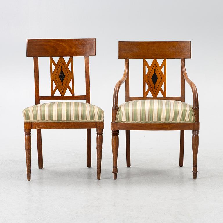 Chairs, 10 + 2 pcs, Empire. 19th century.