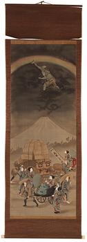 RULLMÅLNINGAR, sex stycken, tusch och färg på papper. Japan, Meiji (1868-1912).