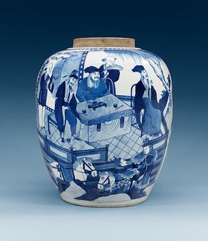 1765. A blue and white jar, Qing dynasty, 19th Century.