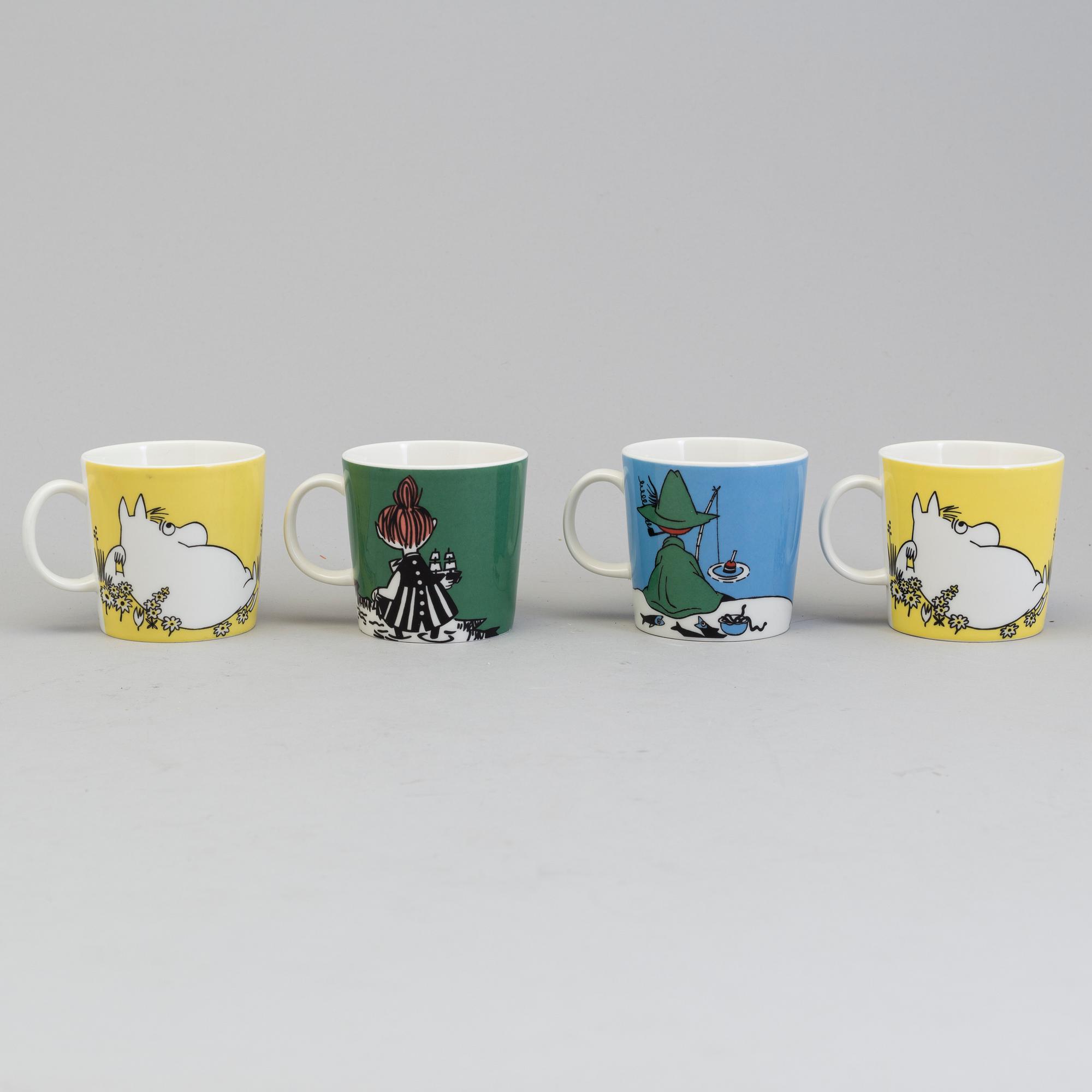4 porcelain cups and a bowl, Arabia, "Moomin Characters".