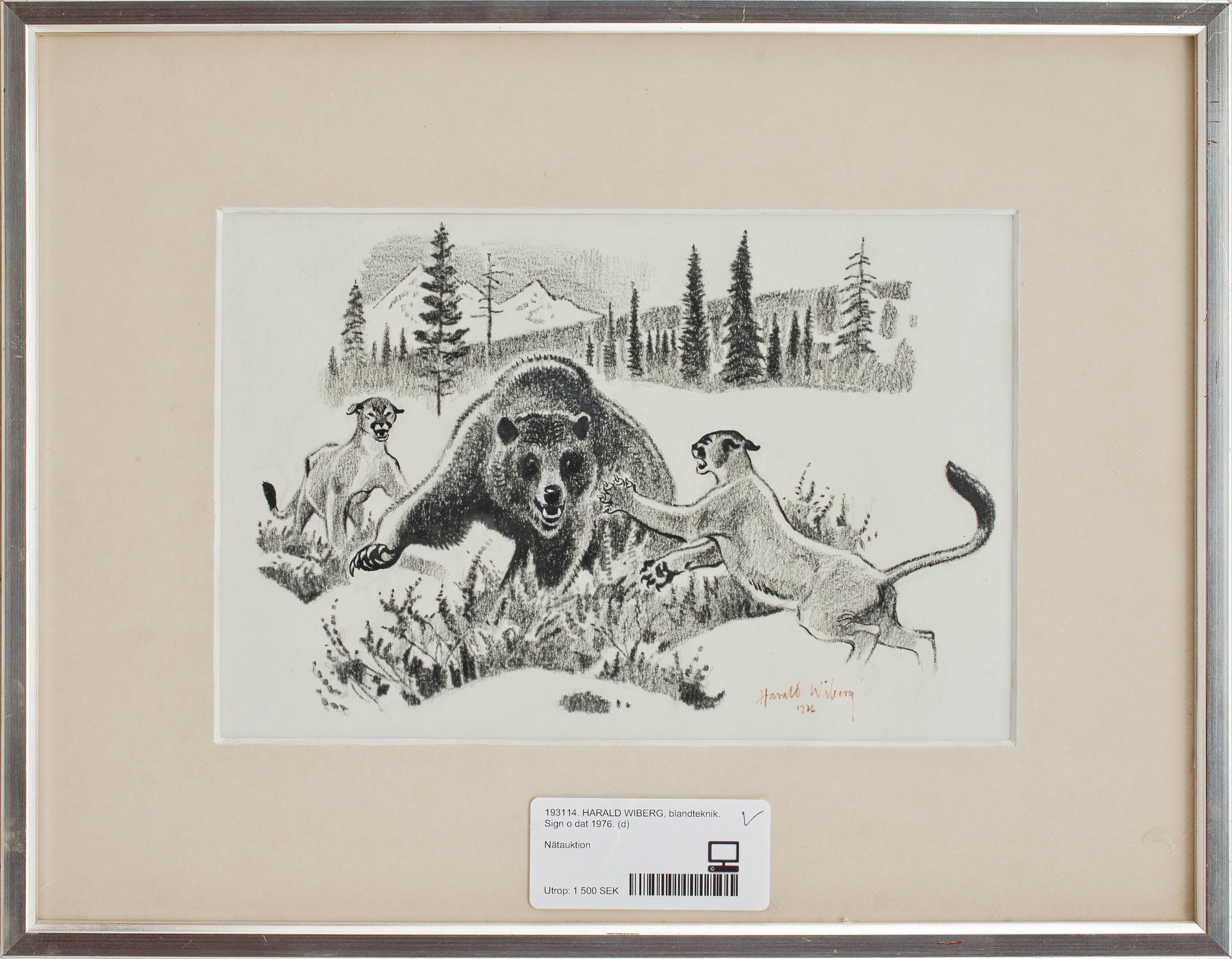 HARALD WIBERG, teckning med täckvitt. Sign o dat 1976.